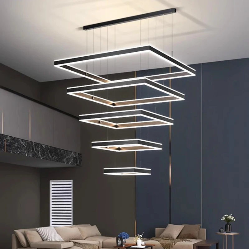 

Nordic Design Black Square Acrylic LED chandelier lustre indoor lighting Ceiling Hanging wire for living room Art Deco Dimmable