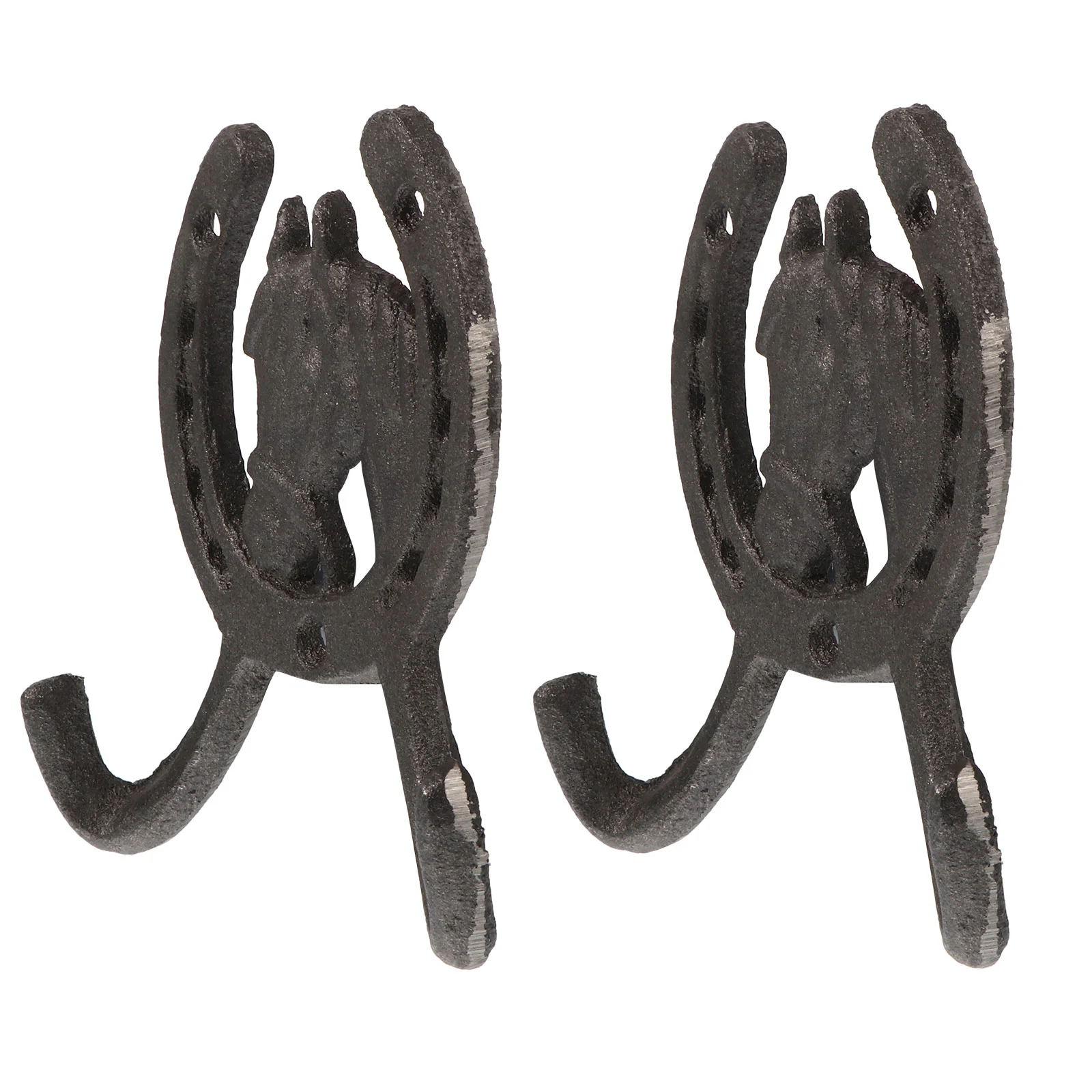 2 Pcs Western Coat Rack Horse Head Hoof Double Hook Horseshoe Shaped Wall-mounted Hanger Robe Hooks Home Accessories