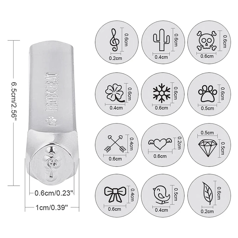 Metal Stamp Punch Tool, Símbolo de alumínio, Perfuração de couro, Ferramentas de selos, Artesanato para estampagem, 12 Padrões, 6mm