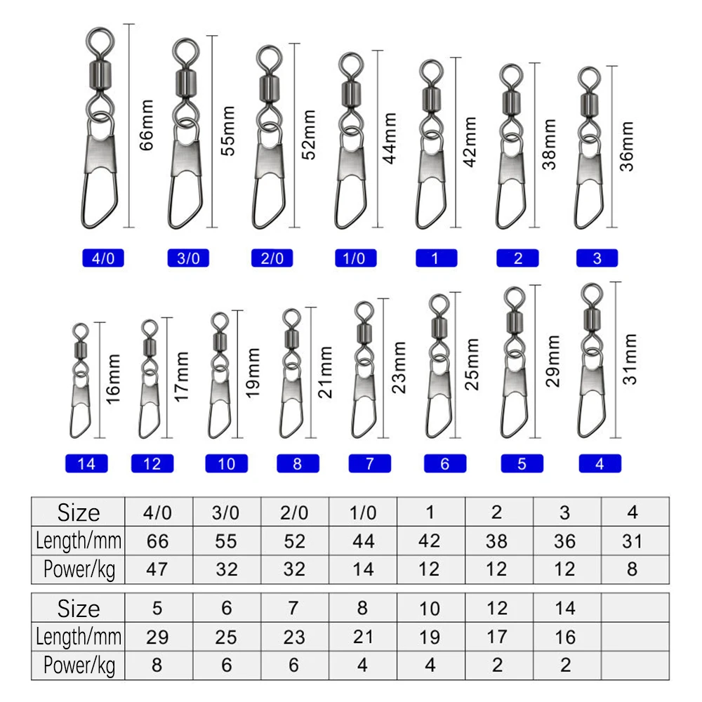 DNDYUJU 30/50pcs Stainless Steel Fishing Connector Swivels Interlock Pin Snap Rolling Swivel Fishhook Lure Fishing Accessories