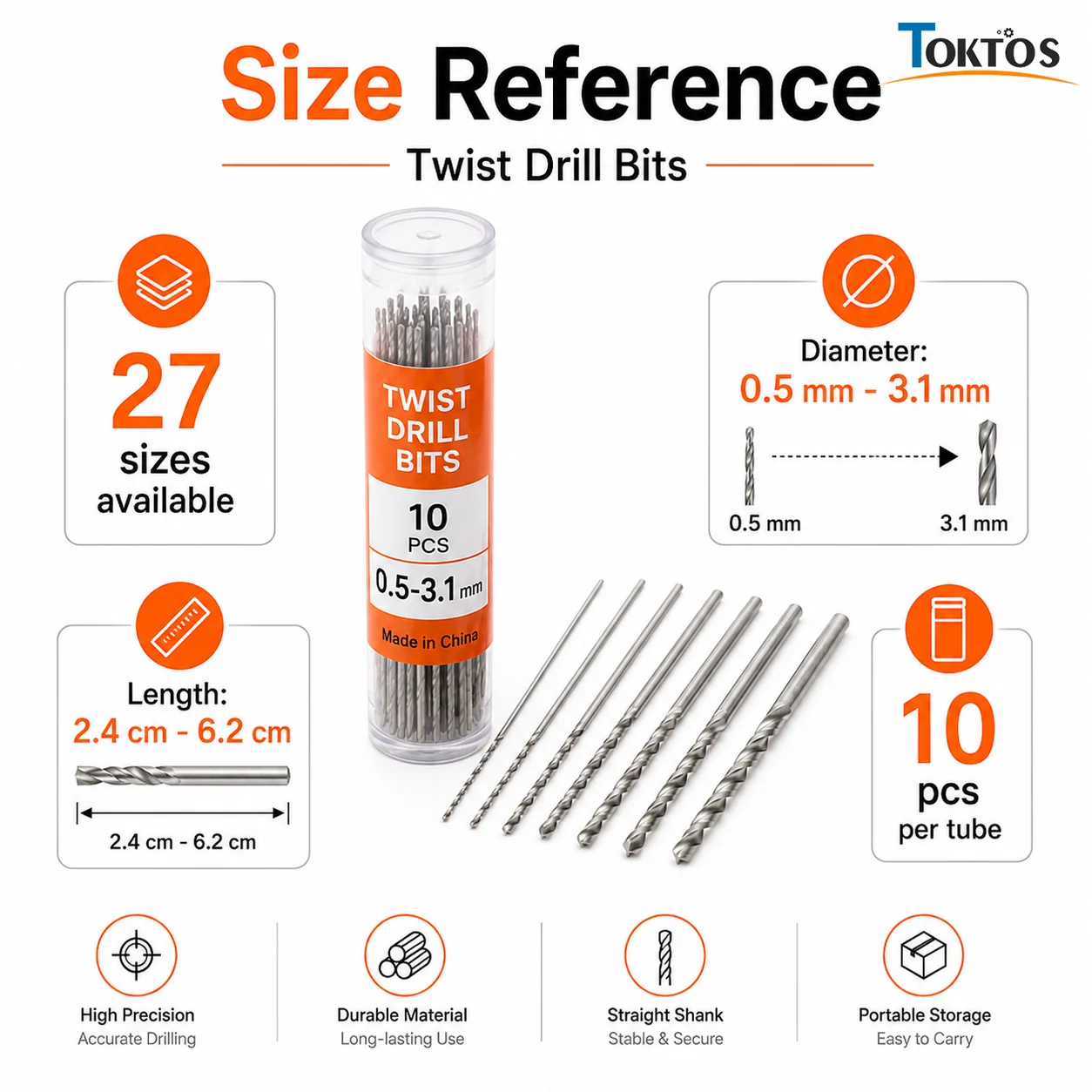 10PCS Twist Drill Bit Set 0.5-3.1mm Straight Shank Precision Drill Bits for Jewelry Making Metal Wood DIY Tools