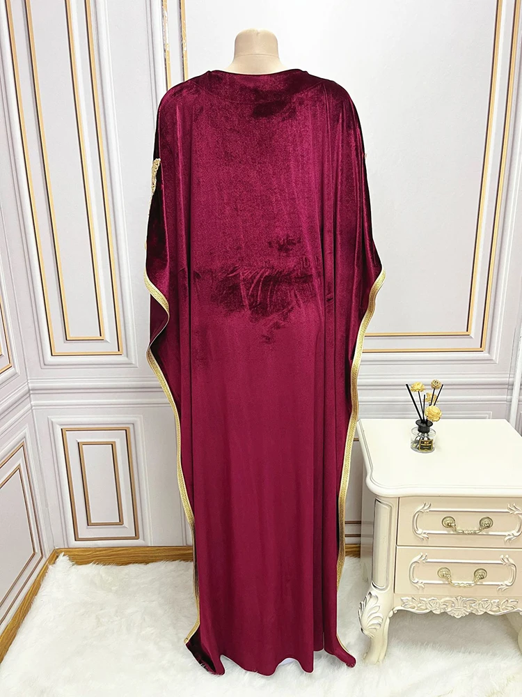 Muslim Luxury Abayas for Women Embroidery Velvet Long Sleeve Dresses Dubai Turkey Wedding Party Kaftan Robe Islamic Clothing