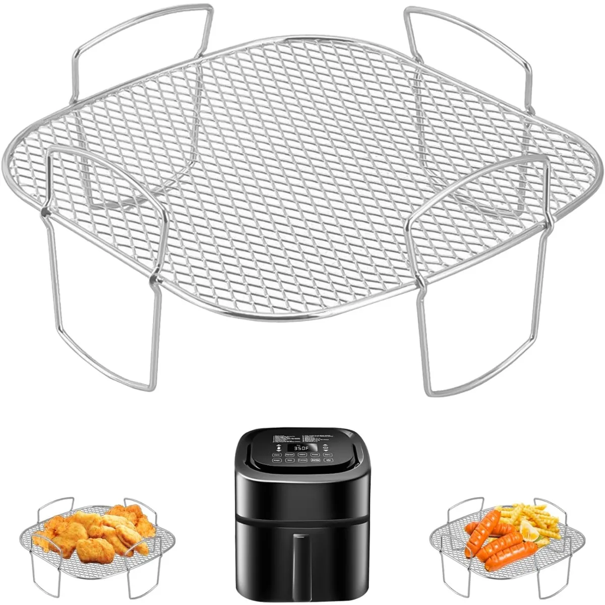 Panier de friteuse à Air, panier de gril en acier Durable, ensemble de paniers en maille antiadhésive, plateau de friteuse à Air, support métallique, outils de cuisson pour rôtir à la vapeur