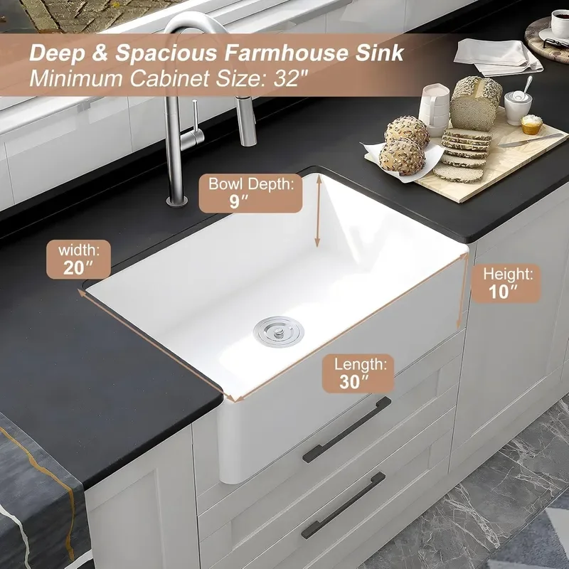 American Style Deepened Ceramic Kitchen Sink Large Vegetable Basin Single or Double Bowl Undermount Embedded Dish Washing