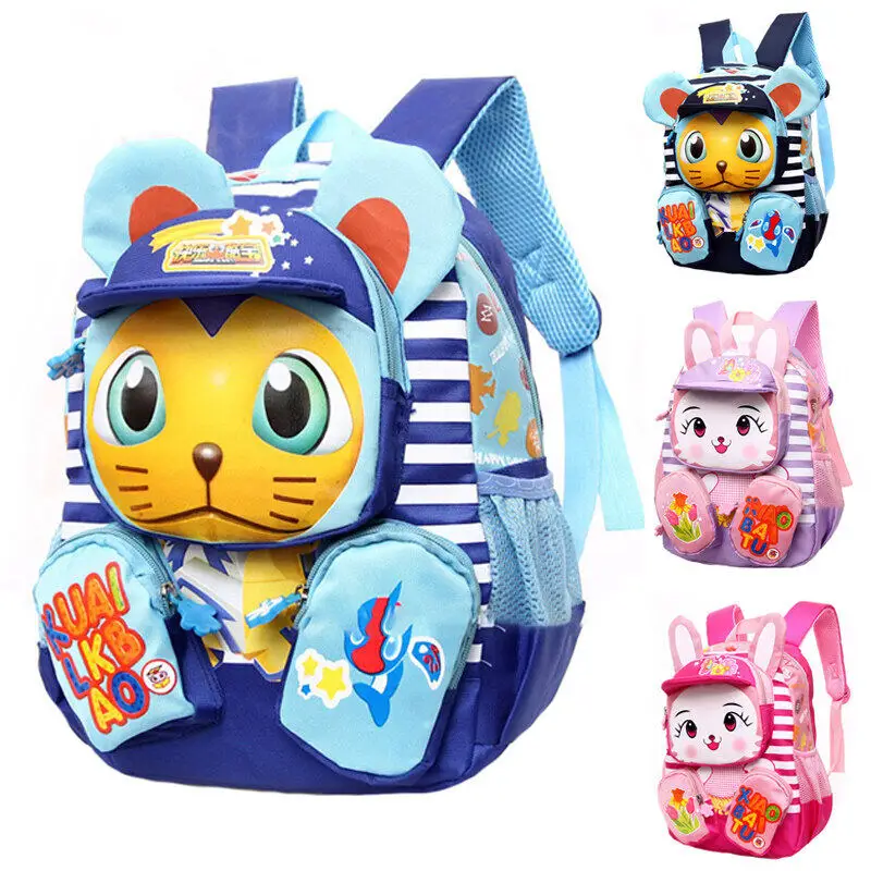 Children Boys School Backpack Canvas Cartoon Cute Rabbit Tiger Girls School Bag Waterproof