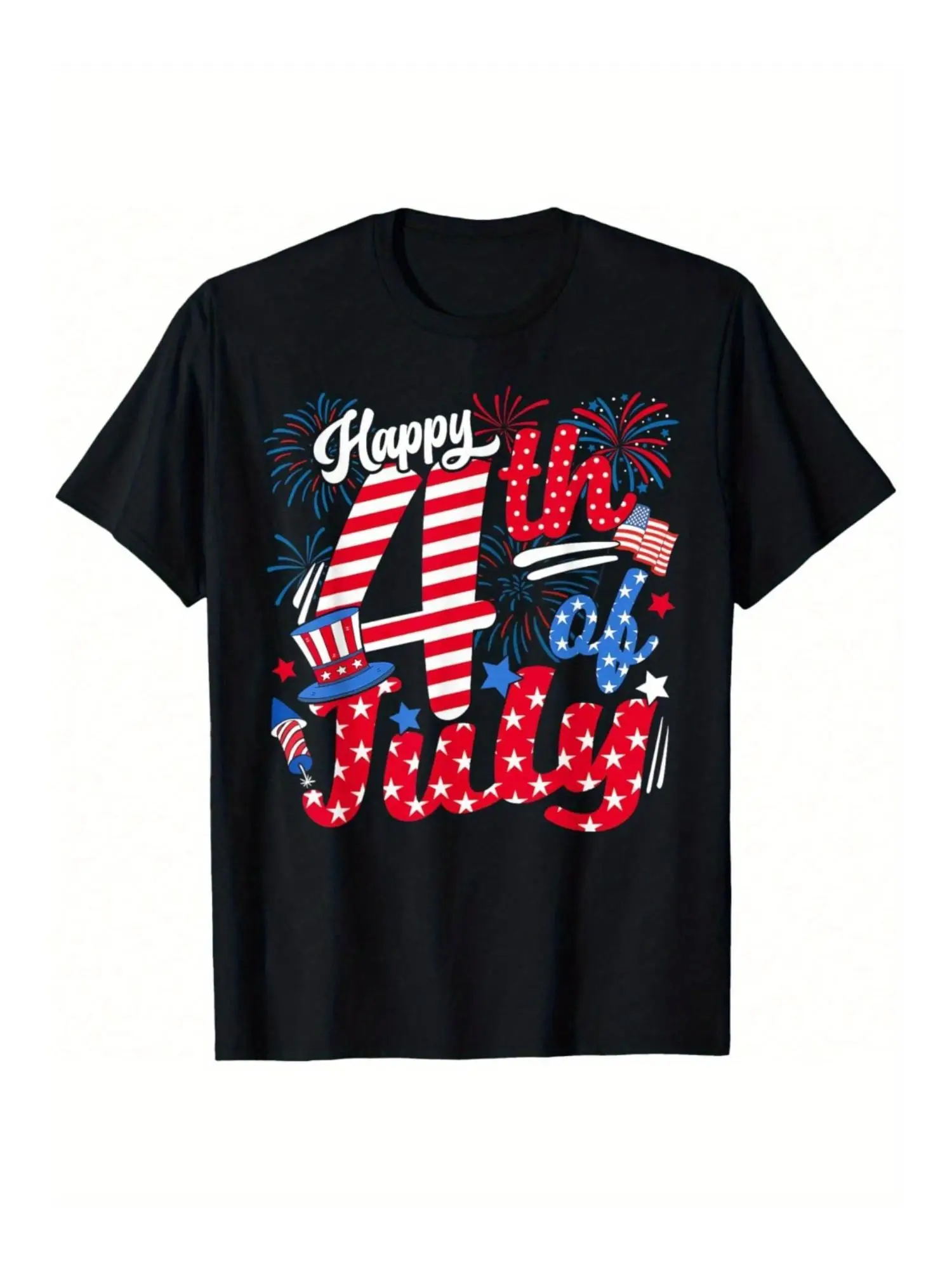 

4th of July Patriotic Cotton T-Shirt for Men & Women - Soft, Comfortable Short-Sleeve Tee with Bold "HAPPY 4th OF JULY" Print