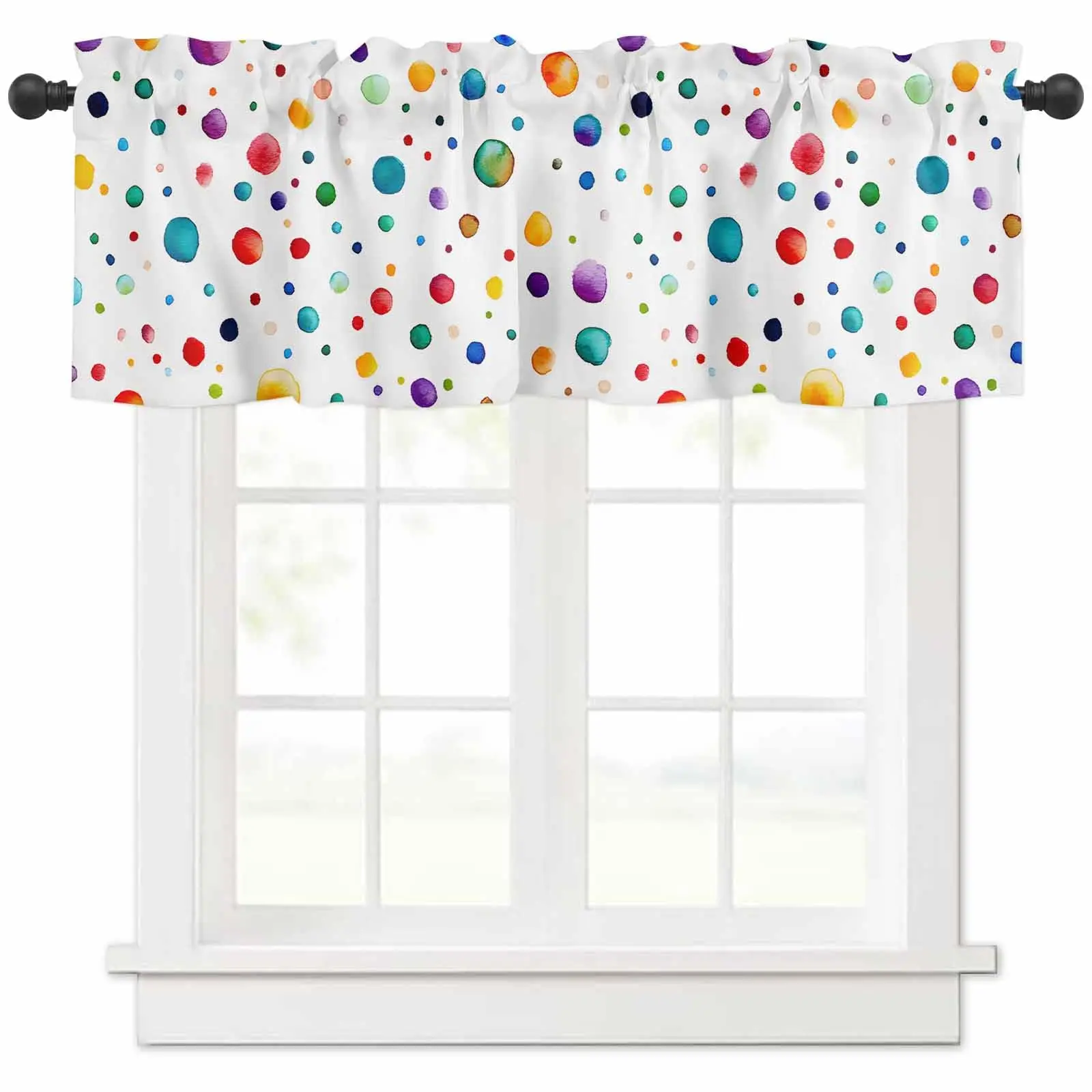 Watercolor Color Point Print Window Valance, Decorative Rod Pocket Short Valance for Kitchen Farmhouse Home Decor