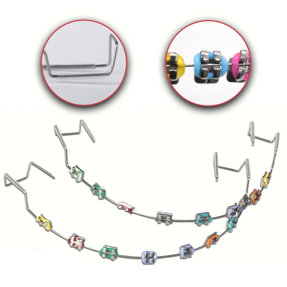 1 Pair Colorful Brackets Dental Fake Braces With Hook Temporary Tooth Decoration With Metal Wires Bracket Ligature Tie With Box