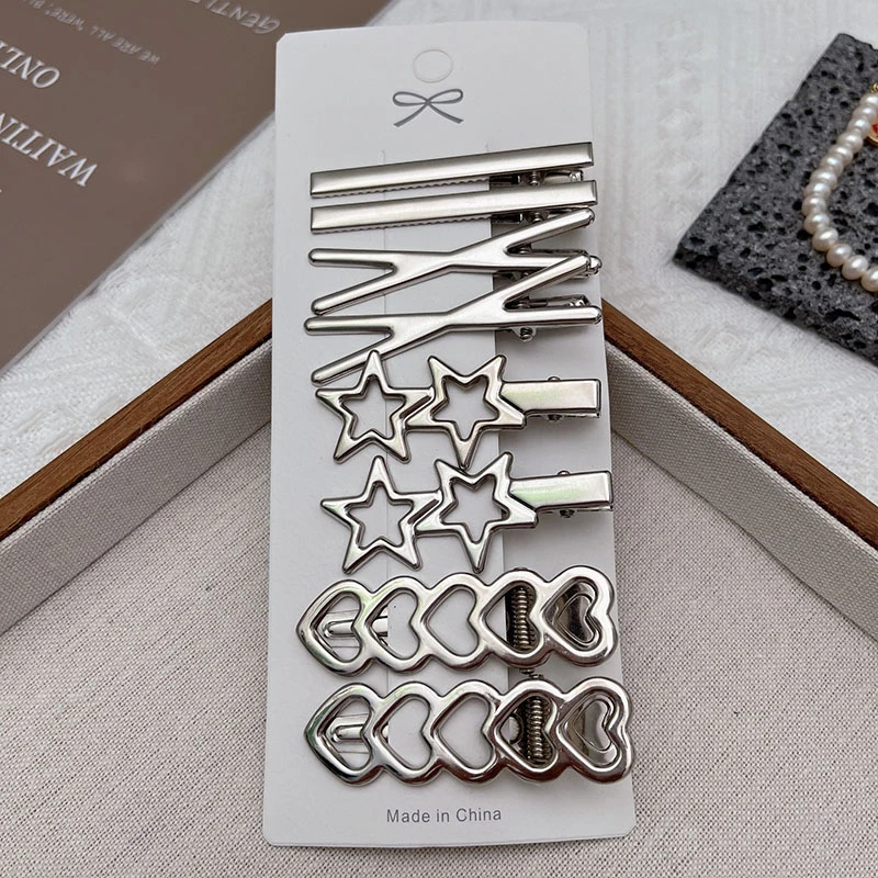 8pcs Korean Metal Bobby Pins Hottie Girls Y2k Suit Side Edge Streaks Hair Clips Silvery Minimalist Barrettes Hair Accessories