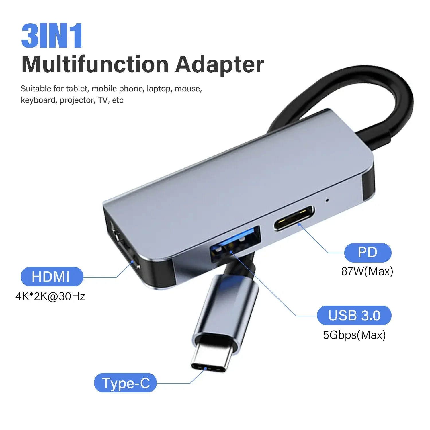 

Hub Usb C to HDTV-compatiblCharging Port 100W Thunderbolt 3 Output USB 3.0 Port Multiport Adapter Laptop Accessories Pc Splitter