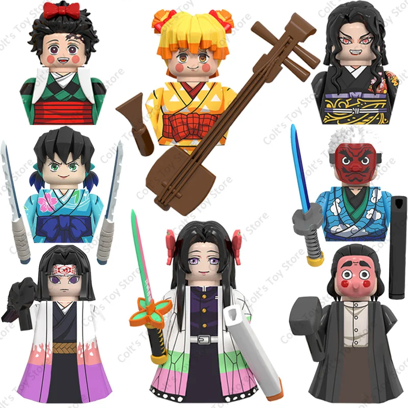 Hot Anime Mini Action Figure Building Blocks Demon Slayer Tanjirou Inosuke Nezuko Zenitsu Kanawo Kyoujurou Akaza Model Doll Toys