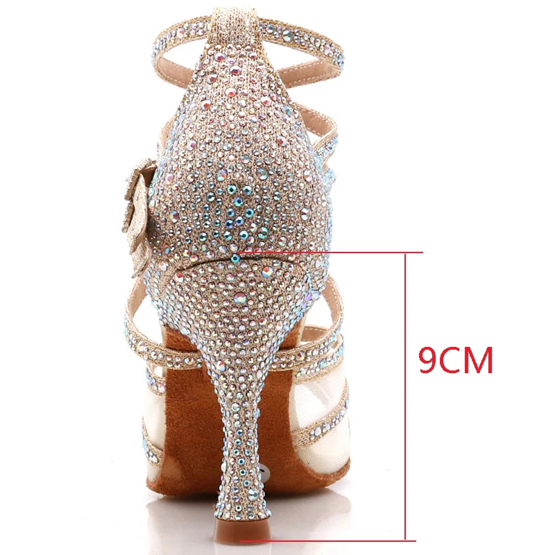 WUXIJIAO Dance Shoes Latin Woman Salsa Silk Satin Dancing Shoes Glitter Rhinestone Professional Dance Shoes Ballroom Soft Bottom