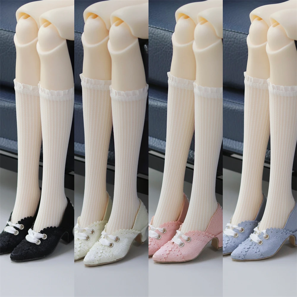 뾰족코 부드러운 실크 스테인 레이스업 댄스 블랙 핑크 로우힐 장난감 1/3 스팟 인벤토리 소녀 선물 우아한 BJD 인형 액세서리