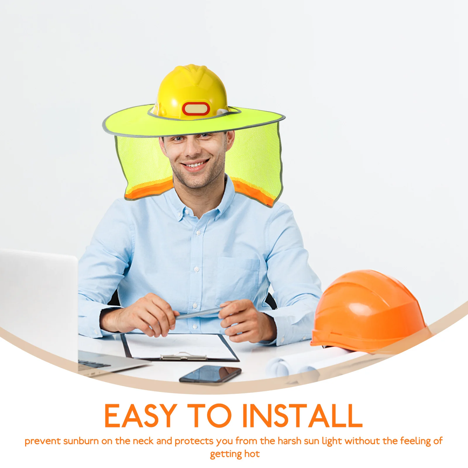 

Hard Hat Brim Shade Full Neck Mesh Sunshade Wide Hats Fluorescent Green Reflective Band Cooling Protection Visor Construction