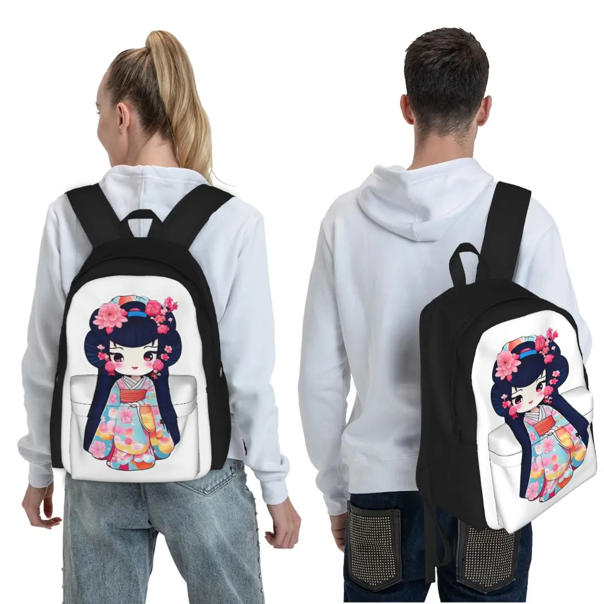 Geisha Soul Kawaii Chibi Student Backpack School Bag Hiking Travel Daypack for Boys Girls Fashion Bookbag Shoulder Bags