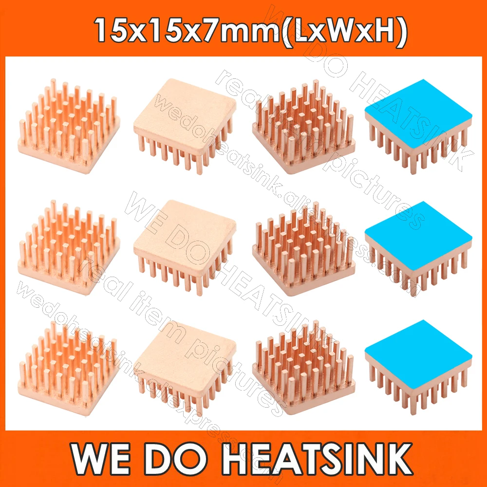 WE DO HEATSINK 15x15x7mm Without or With Thermal Pad Square Size DIY Pin Fins Copper Heatsink Heatsinks Cooler Radiator