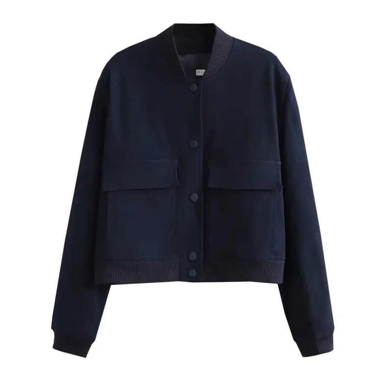 Women Fashion Pockets Bomber Jacket Coat Autumn Winter Vintage Long Sleeve Baseball Aviator Jackets Female Outerwear Chic Tops