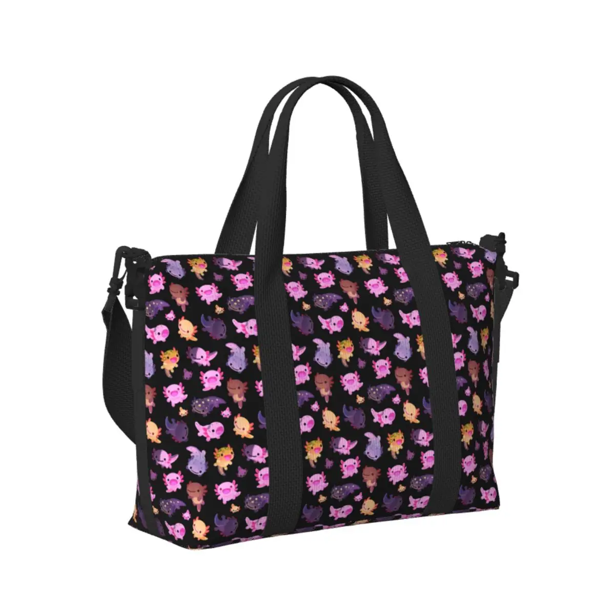 

Custom Happy Axolotl Beach Travel Bag Large Capacity Tote Bags for Gym Sport Women Shopping Duffle Shoulder Bag