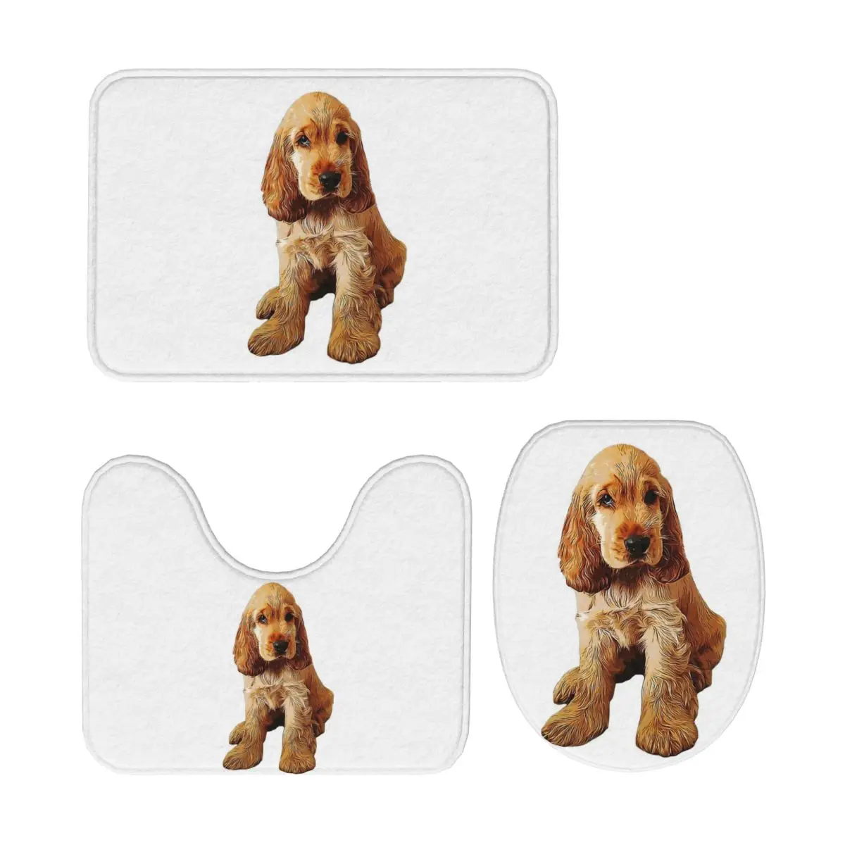 

Золотой кокер-спаниель, щенок, собака, 3 шт., коврик для ванной, набор для ванной комнаты, крышка для унитаза, домашний декор, нескользящий ковер, напольный коврик