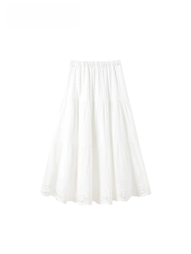 

High Waist Lace Splice Casual Skirt for Women plus Size New Summer Style Cara CLUB Half-length Skirts Polyester Fiber