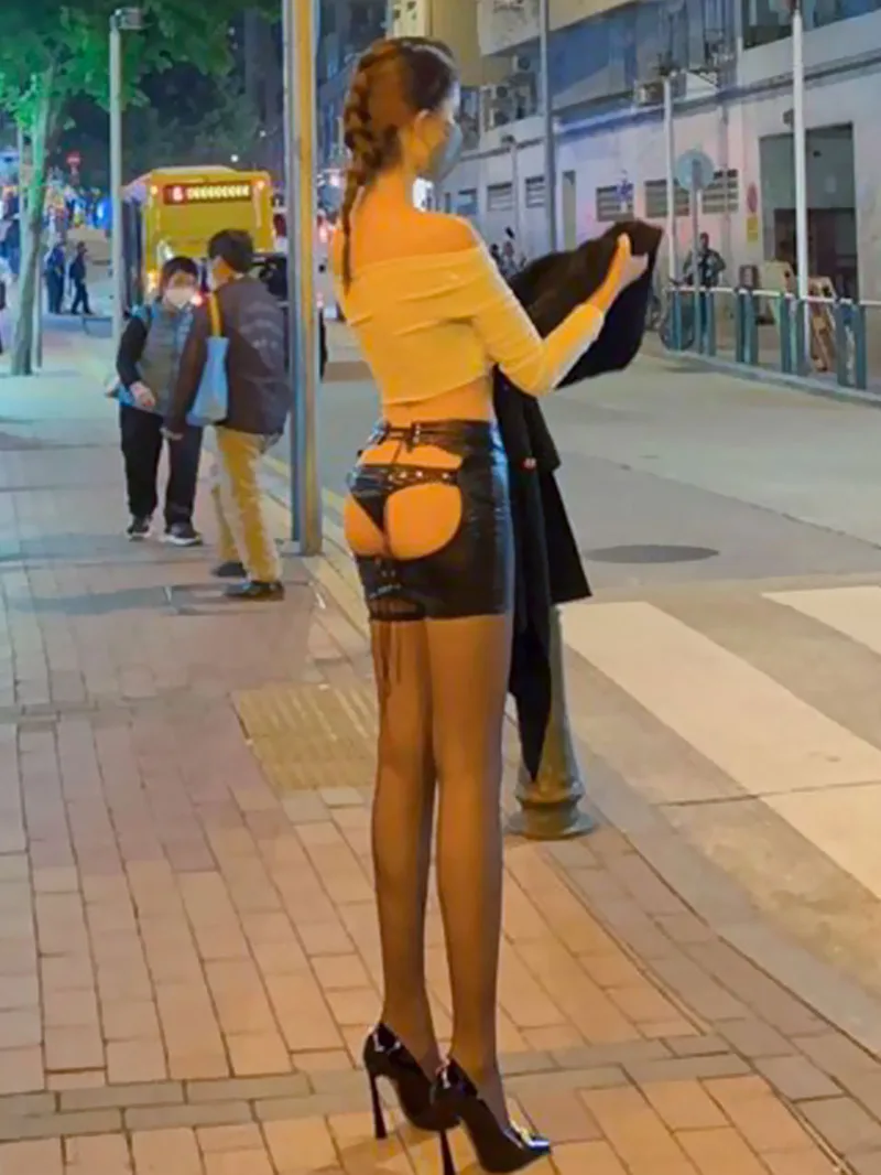 Sexy Style Hot Girl Leather Skirt PU Short Skirt Exposed Buttocks High Waist Tie Half Skirt Patent Leather Mini Skirt OL VMX8