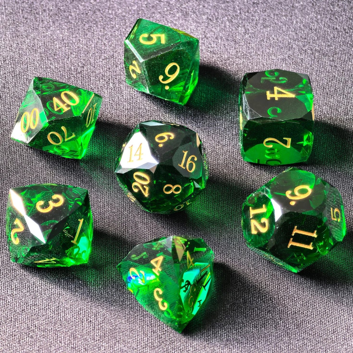 Crystal Multifaceted Polyhedral Dice Set 7 PCS for DND, RPG Tabletop Gaming, Collectors | Tinbox Packing, Gemstone Effect Dice view 3