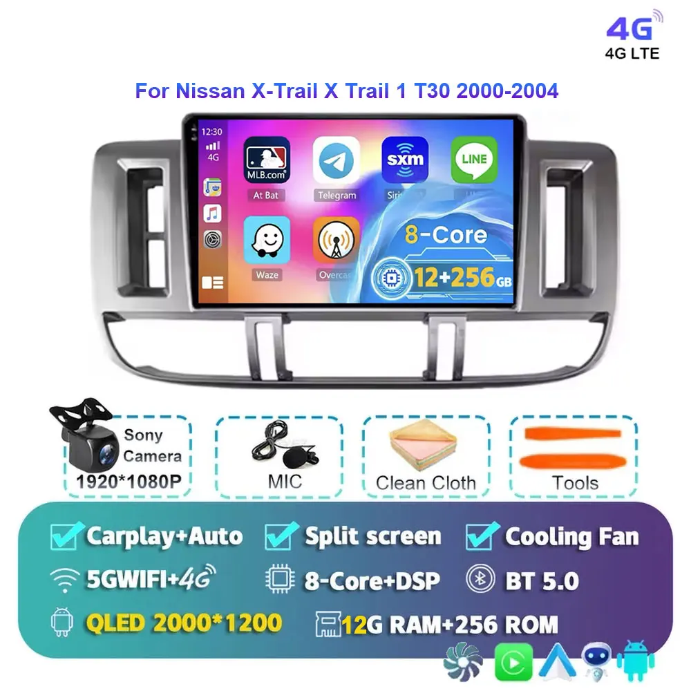 Android 15 autoradio voor Nissan X-Trail 2000-2004 met GPS navigatie 2DIN stereo BT Carplay videospeler X Trail X-Trail T30 - afbeelding 1