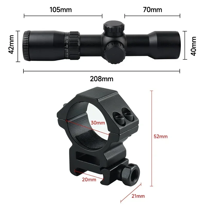 1.5-5X32IR Hunting Rifle Scope Crossbow Short Tactics Optical Red/Green Range Finder Reticle Illuminated Adjustable Scope