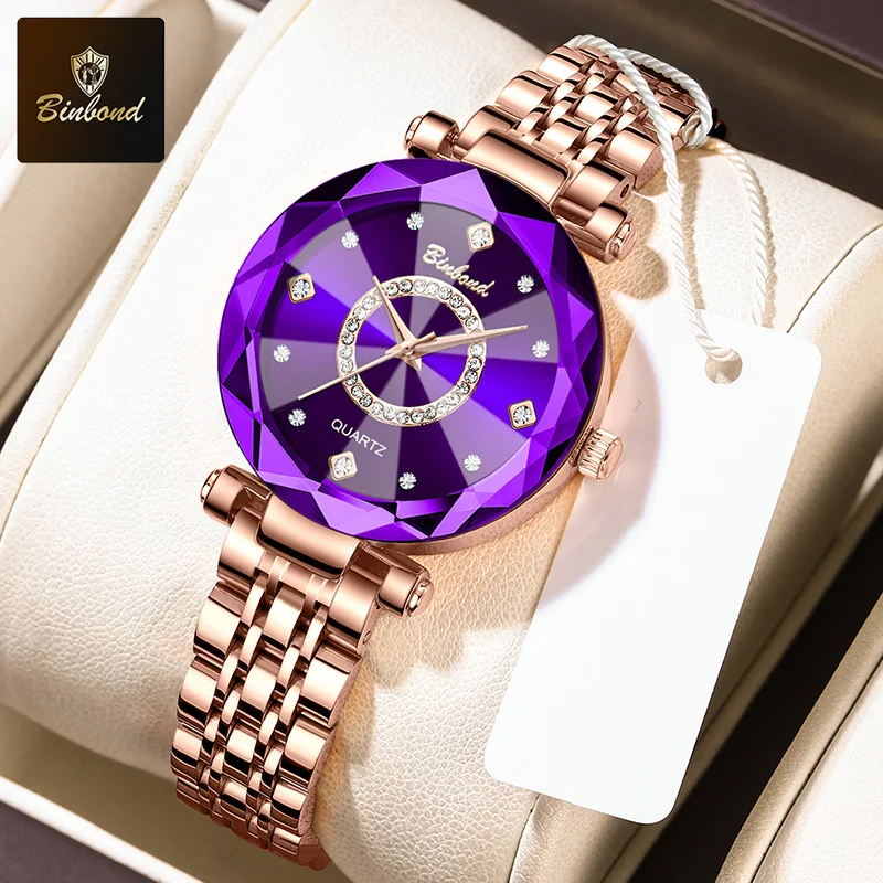 BINBOND Fashion Women's Quartz Watch Elegant For Heart of The Ocean Mirror Face Waterproof Business Lady Watch Relogio Feminino
