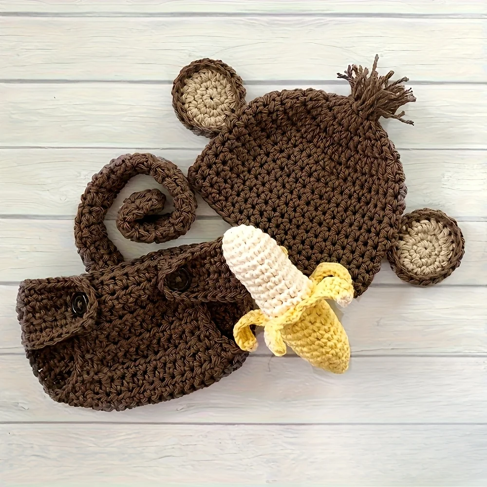 Baby Photo Props: Hand-Knitted Lion Onesie & Hat Set. Cute Animal Outfit, Studio Shooting Accessory, Craft Gift.