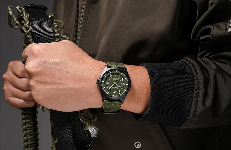 Military Watch for Men Luminous Hands Sports Nylon Belt Quartz Wrist Watches Wristwatch Reloj Army Green Male Chronograph Clock