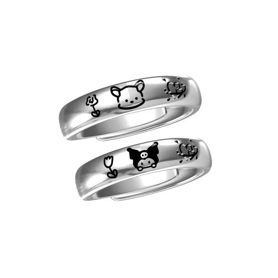 11 Styles Hello Kitty Pochacco Rings Kawaii Sanrio Kuromi Cinnamoroll Rings Cartoon Kitty Puppy Graffiti Wavy Edge Ring Jewelry