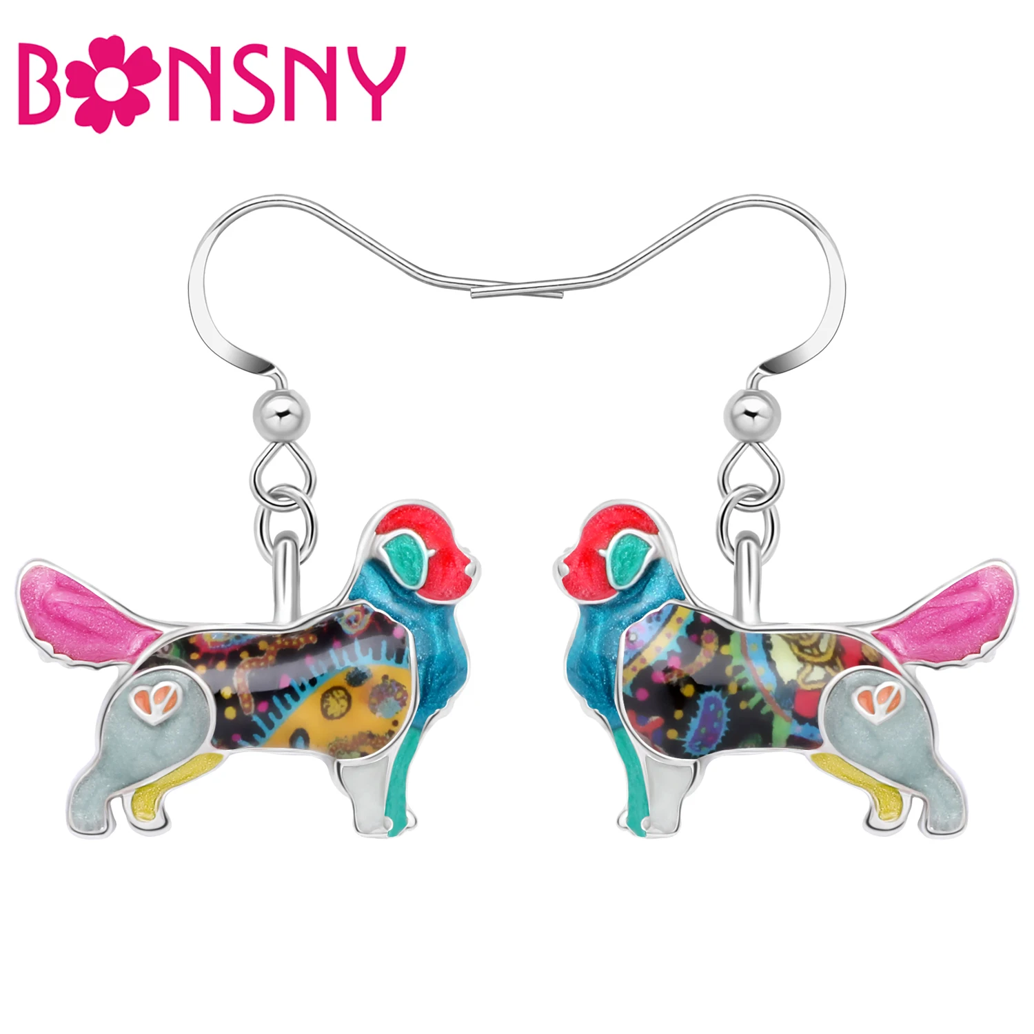 

Bonsny Enamel Alloy Metal Cute Golden Retriever Dog Earrings Pet Animals Dangle Drop Charms Fashion Accessories For Women Girls