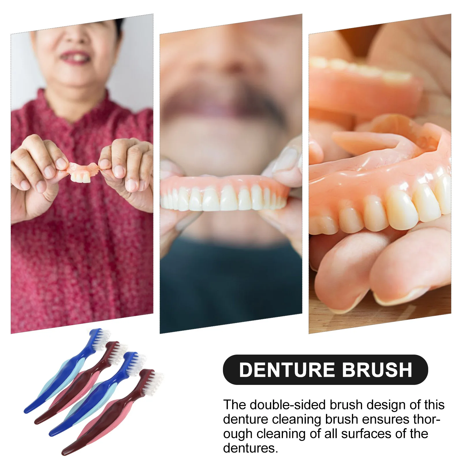 

4pcs Double Sided Cleaner Brush For Braces Retainer Travel Size Pp Nylon Soft Bristles Denture Cleaning Tools False Tooth Brush