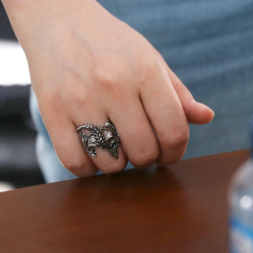 Fashion Punk Style Dragon Rings Adjustable Opening Pterosaur Wings Ring Gothic Retro Black Dragon Rings Party Gifts