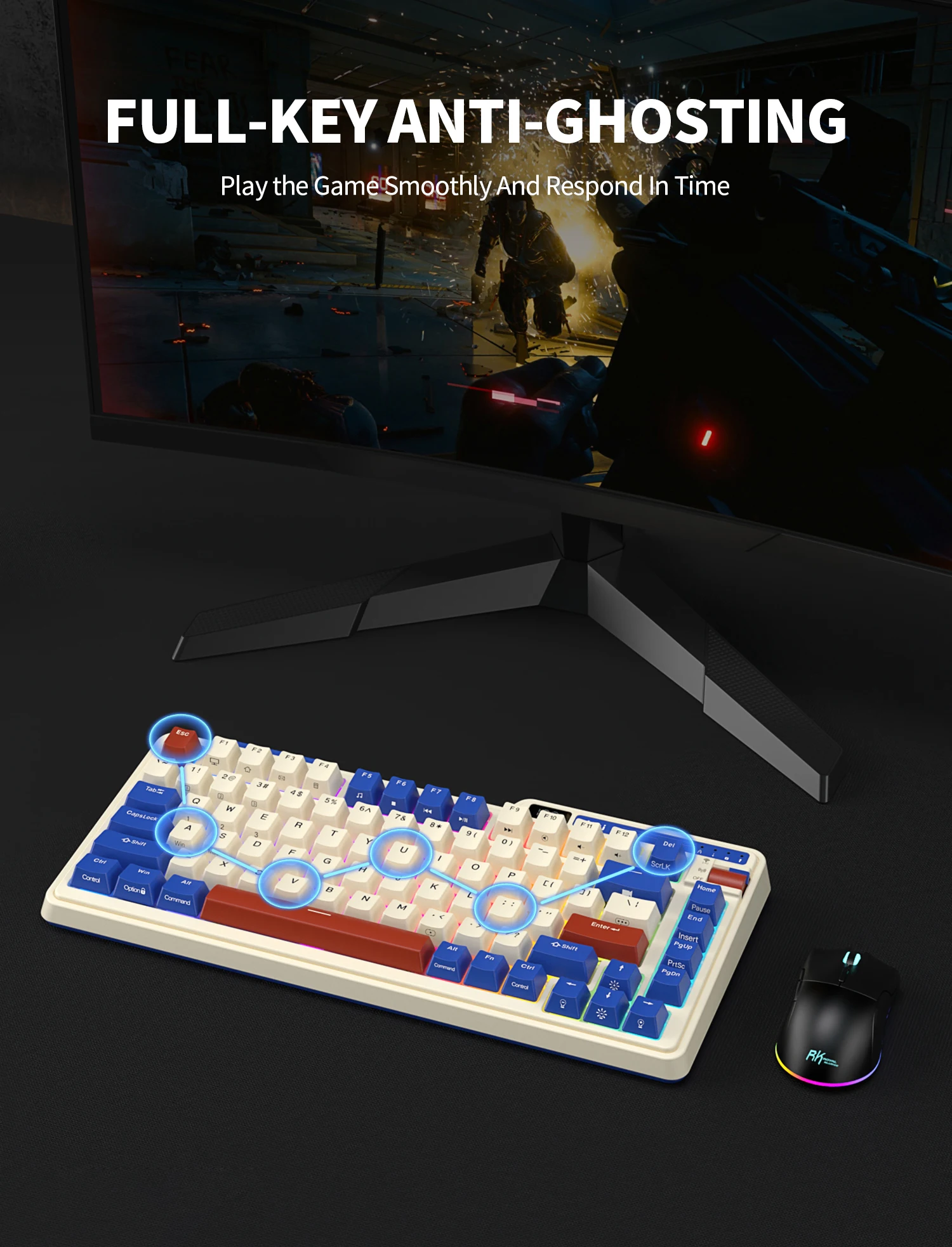 Imagem -04 - Kzzi-teclado Mecânico sem Fio para Jogos Modo Triplo bt 5.0 2.4g Usb-c 82 Teclas Teclado Hot Swappable K75 Pro Rgb 75