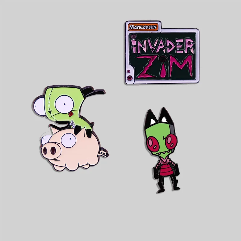 Pin esmaltado de dibujos animados de Invader Zim de alta calidad, insignia de Metal alienígena divertida, broche para niños, Pin para mochila, sombrero, chaqueta, accesorios vaqueros, regalo