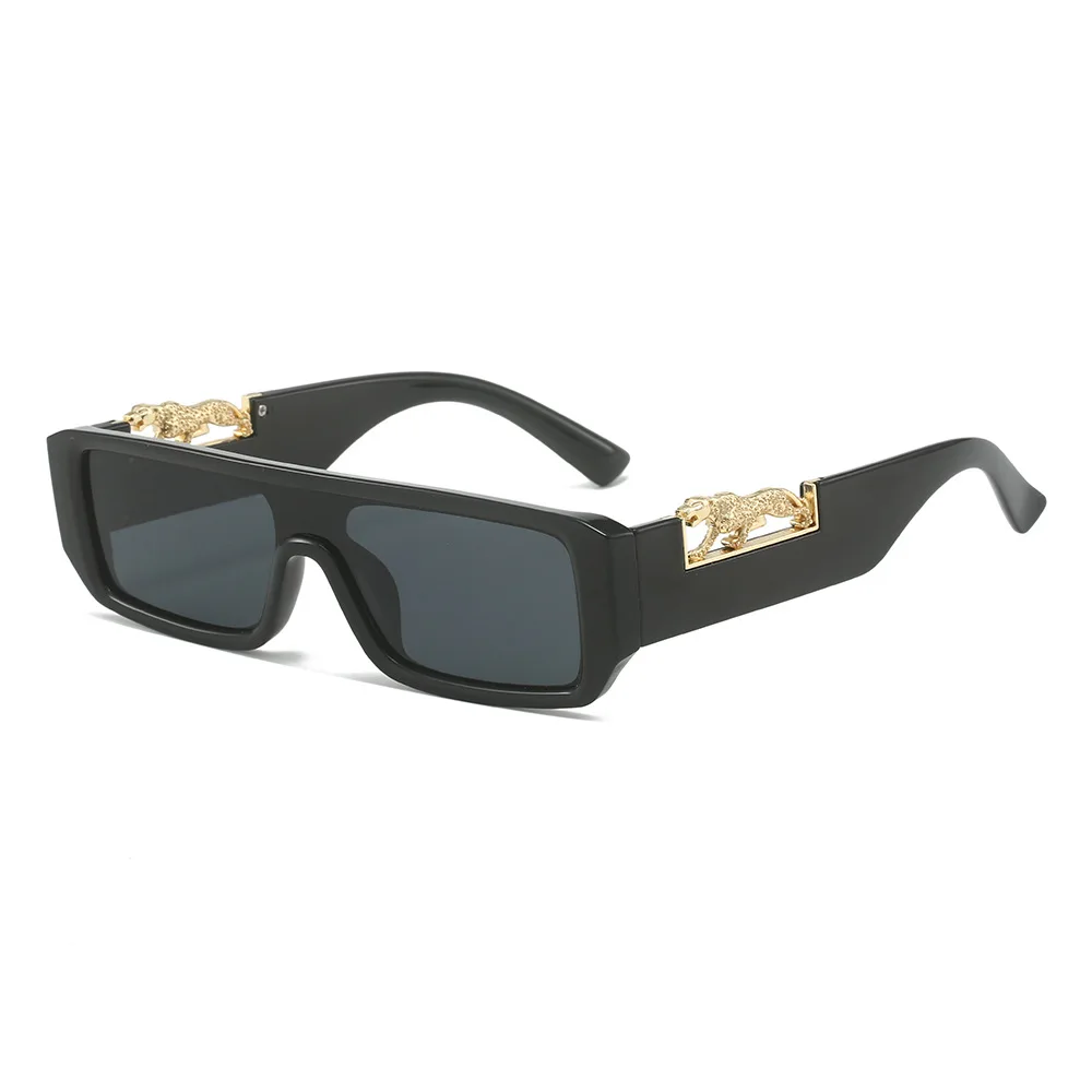 

European and American small-frame sunglasses with a retro square shape, trendy leopard decorations, and a one piece design for o