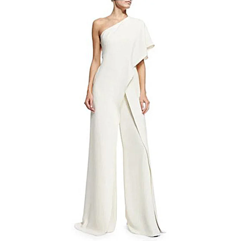 2025 new women's beltless one-shoulder sexy midwaist jumpsuit flared dress casual and comfortable jumpsuit