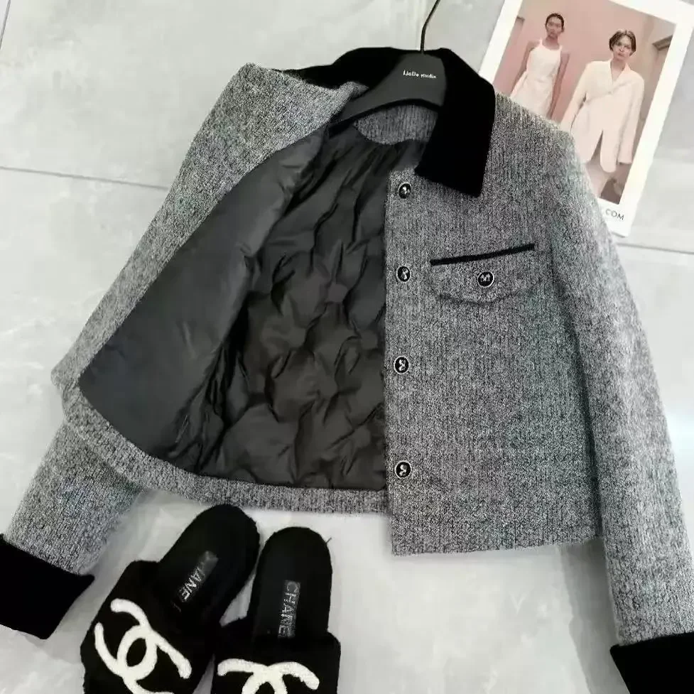 

Faionable Thiened Woolen Jaet Collar ort Sle Women's Autumn Winter Outerwear Ele Cotton Lined Coat