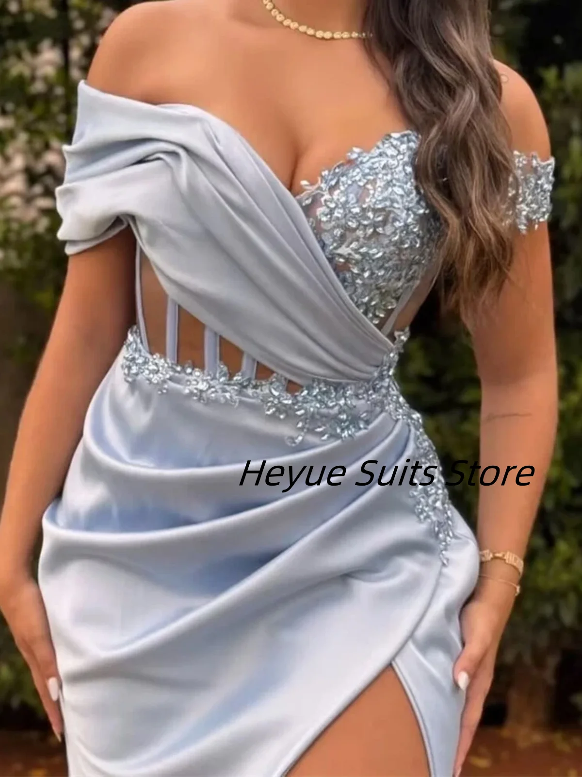 تخصيص حورية البحر ثوب مسائي Quinceanera Dresseseed عالية سبليت قبالة الكتف زين ثوب حفلة vestidosde 15 quinceañeras #3