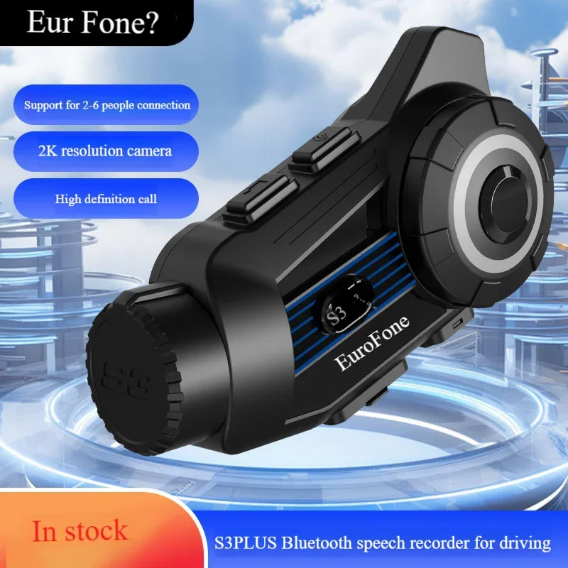 

EUROFONE S3 Plus Motorcycle Intercom 2k Hd Camera Helmet Bluetooth Video Headset Bt5.1 1500m 6 Riders Communicator