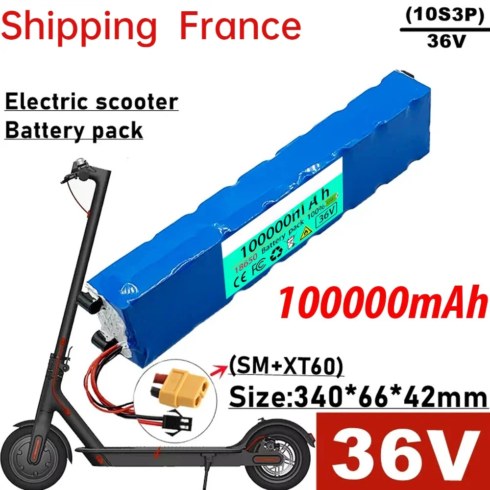 Shipping  France 10S3P 36V 100000mAh 36v Electric Scooter Battery Pack 18650 Lithium M365 Electric Scooter 36v Battery Scooter