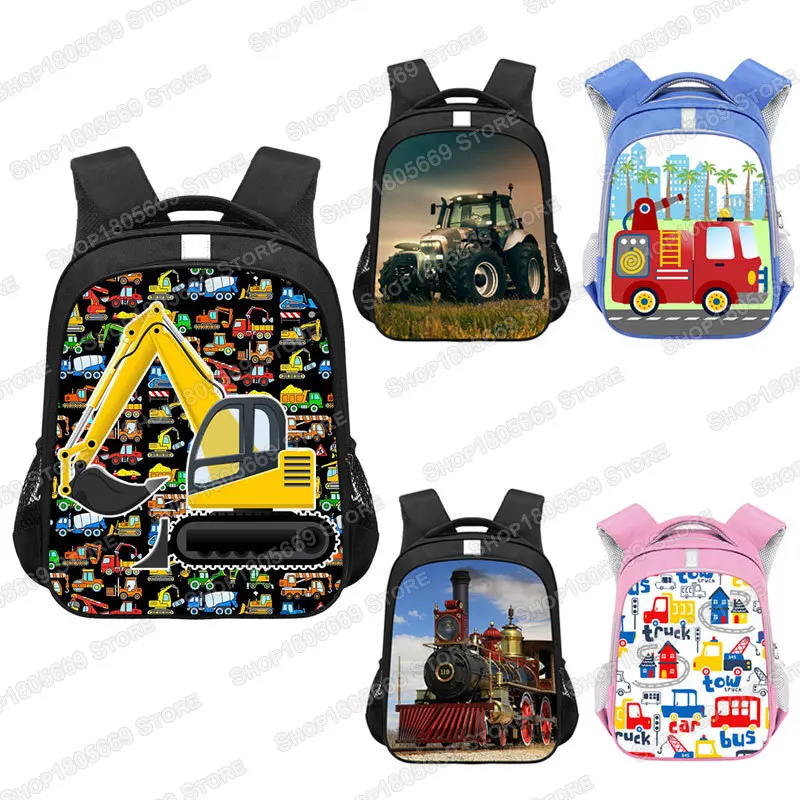 

Cartoon Excavator Tractor Fire Truck Backpack Children School Bags Locomotive Boys Girls Daypack Kids Kindergarten Bag Bookbag