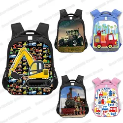 Sac à dos dessin animé EbTractor Fire Truck pour enfants, cartable d'école, sac de jour, garçons, filles, maternelle, enfants