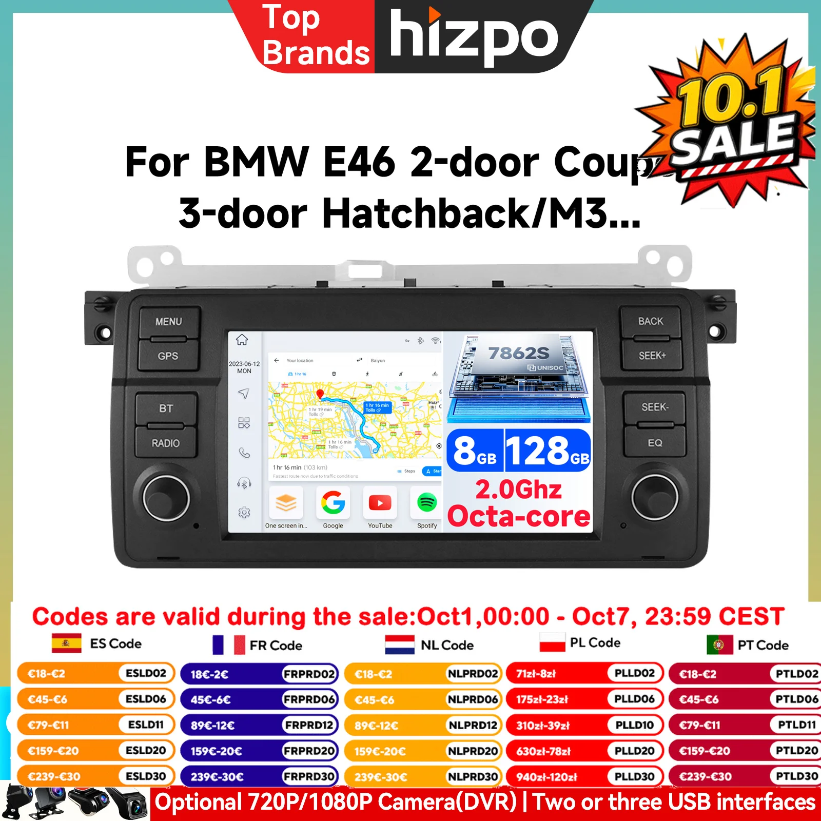 Hizpo Autoradio Intelligente da 7 Pollici con CarPlay e Android Auto per BMW E46 M3 318 320 325 330 335, GPS, Stereo Multimediale, WiFi, 4G, RDS