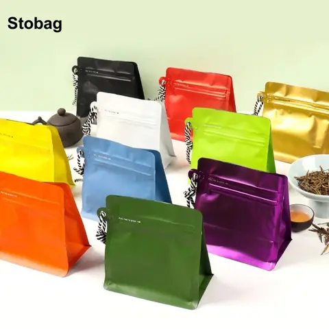 StoBag 50pcs Wholesale Coffee Beans Packaging Bag Aluminum Foil Sealed for Tea Powder Food Nuts Storage Reusable Portable Pouch