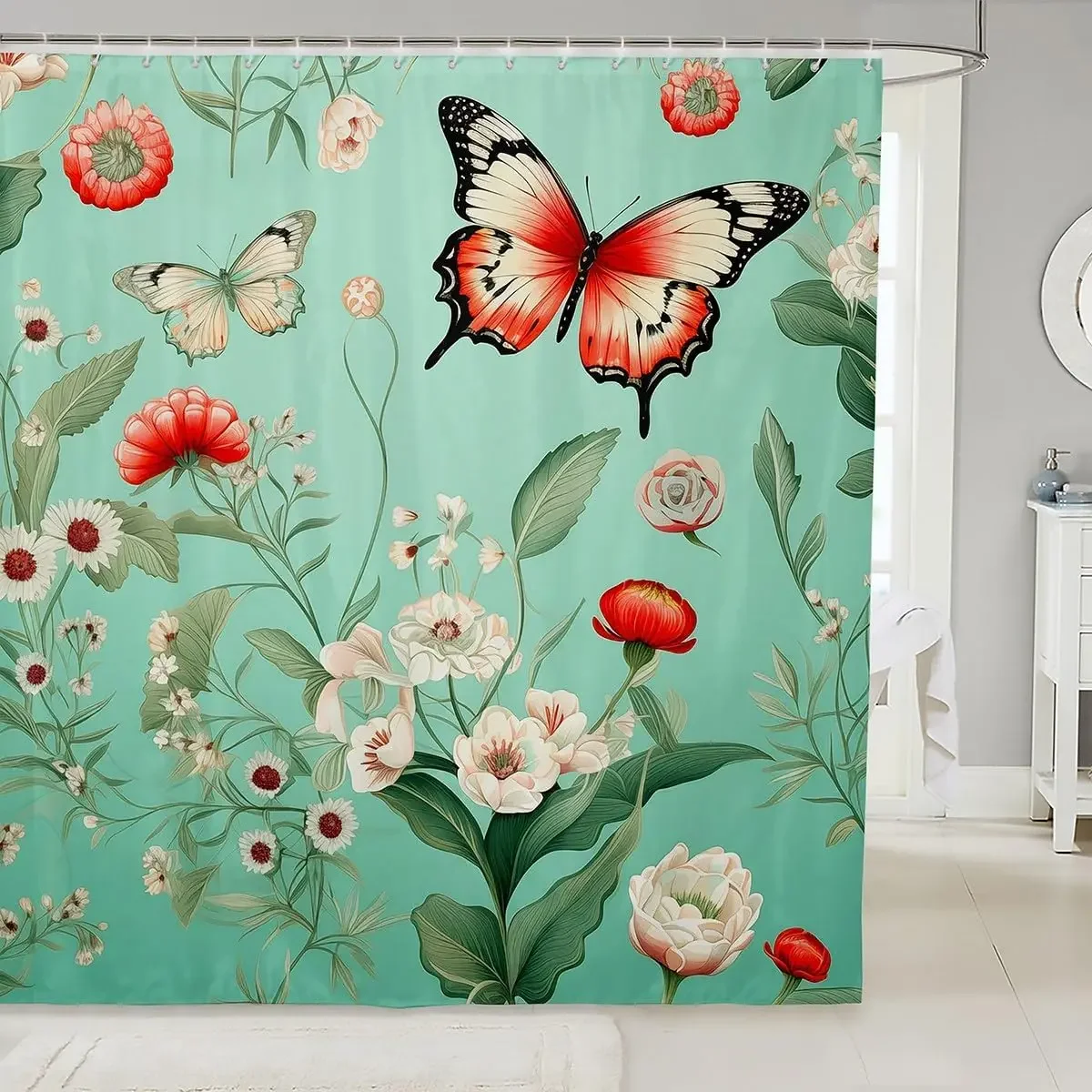 Boho Butterfly Vintage Shower Curtain Moth Magic Witch Wizard Floral Retro Bathroom Decor Flower Plant Polyester Bathtub Curtain