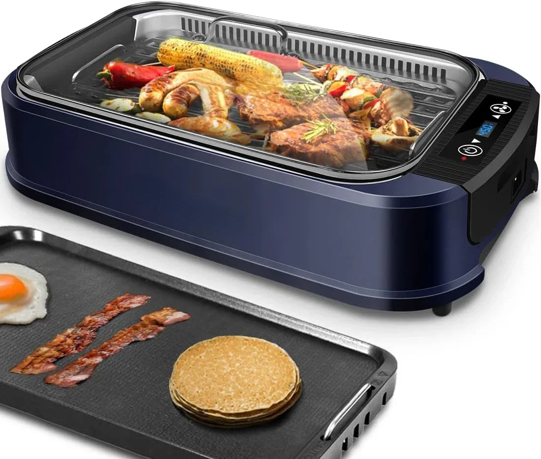 CUSIMAX-Griddle Grill interior sem fumaça elétrica, churrasqueira coreana portátil com tecnologia Turbo Smoke Extractor