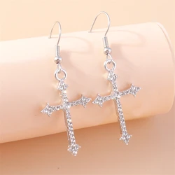 Fashion Crystal Cross Drop Earrings for Women Gothic Alloy Cross Dangle Hook Earrings Girls Party Holiday Jewelry Accessories